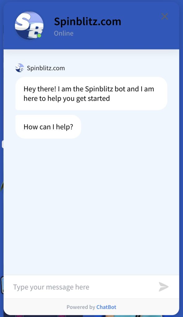Spinblitz Customer Support Chat